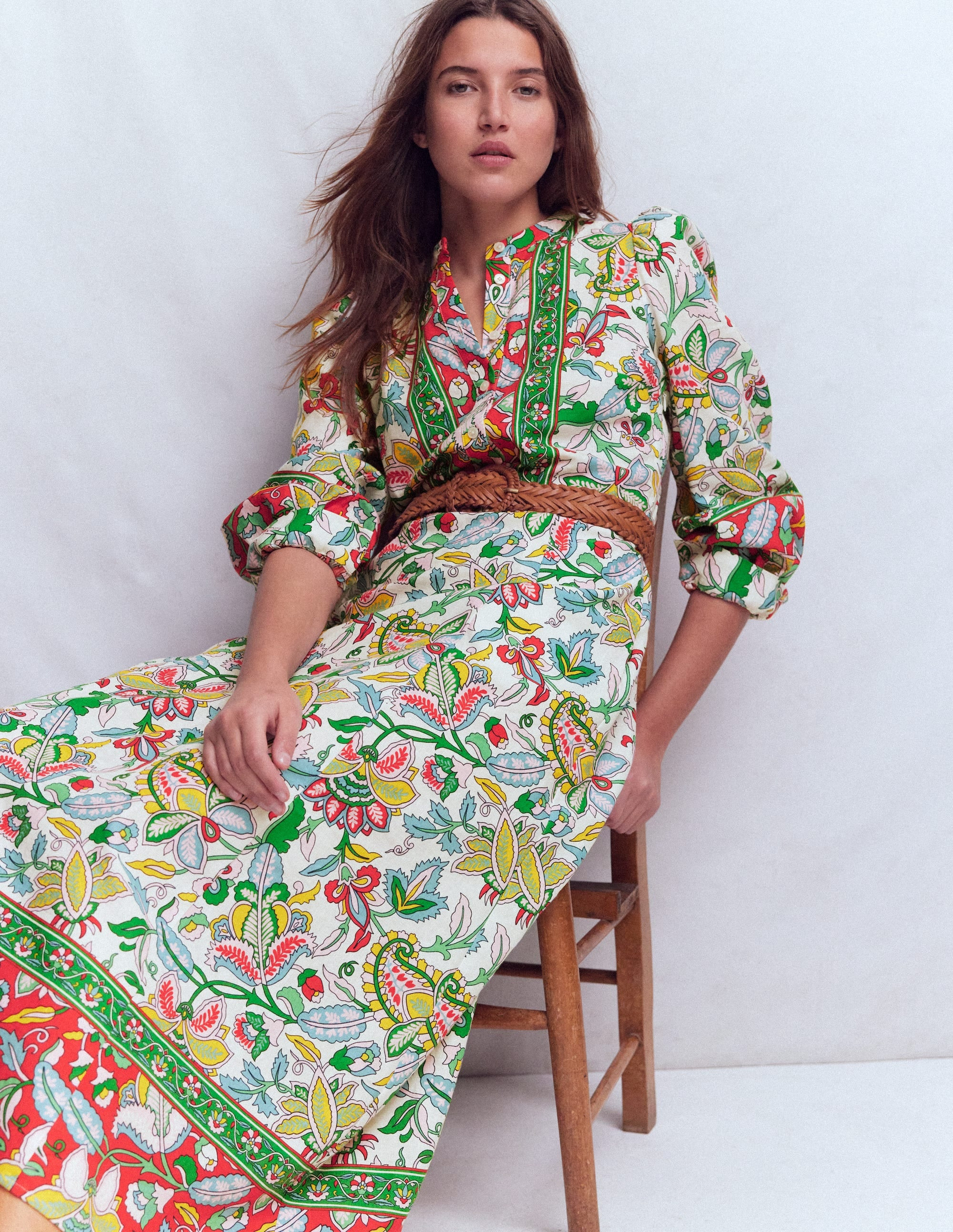 Ava Linen Blend Midi Dress-Multi, Botanical Trail | Boden UK
