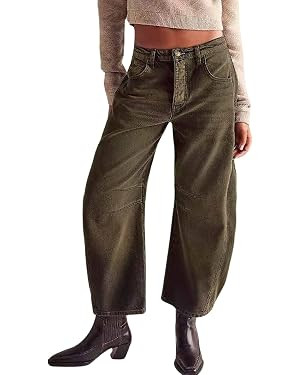 Womens Stretchy Mid Rise Barrel Jeans Vintage Loose Wide Leg Cropped Denim Pants Y2k Baggy Boyfri... | Amazon (US)