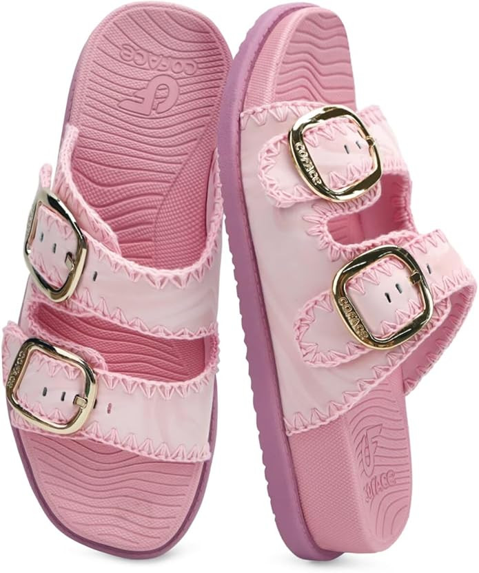 COFACE Womens Sandals Classy Buckles Cloud Cushioned Casual Slides Size 6-12 | Amazon (US)