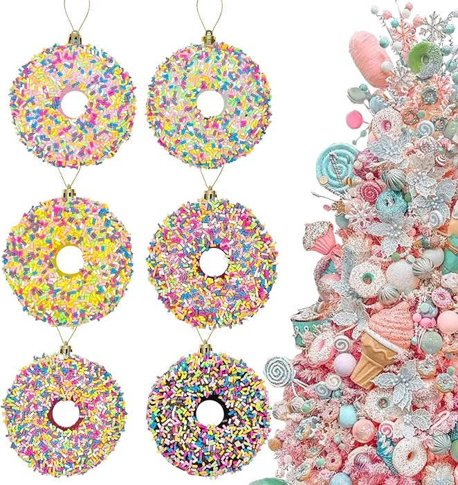 6Pcs 3.4inch Christmas Dessert Donut Candy Land Ornaments Decoraion,Hanging Candy Cane Crafts for... | Amazon (US)