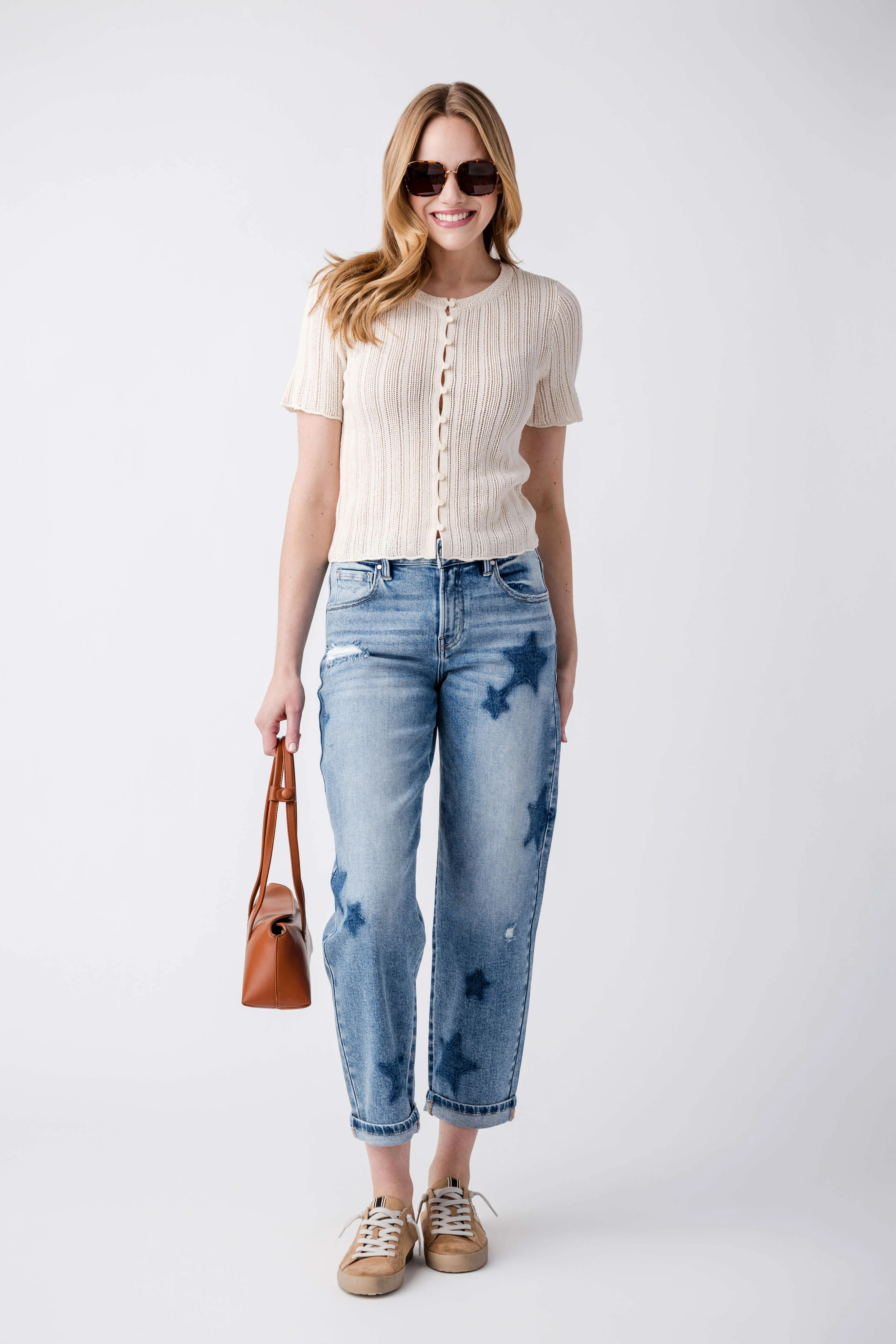 Risen Celeste High Rise Star Shadow Boyfriend Jeans | Social Threads