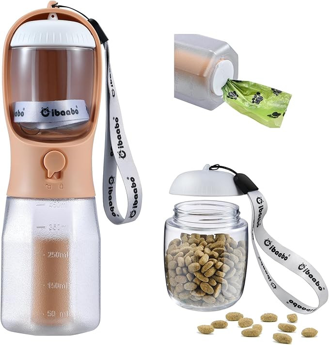 Dog Water Bottle with Food Container & Poop Bag Holder, Travel Water Bowl, Portable Pet Dispenser... | Amazon (US)