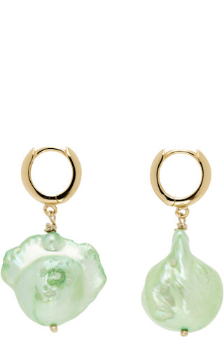 Gold & Green Host Baroque Pearl Earrings | SSENSE