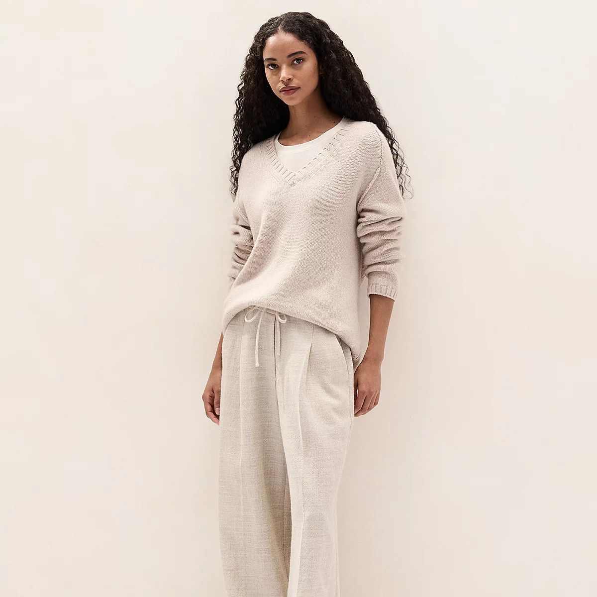 The White Company Relaxed Wool Linen Trousers, Birch, Size: S | The White Company UK & ROW