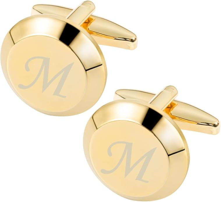 GWD Cufflinks for Men Stainless Steel Golden Initial Cuff Links Alphabet Letter A-Z Groom Father ... | Amazon (US)