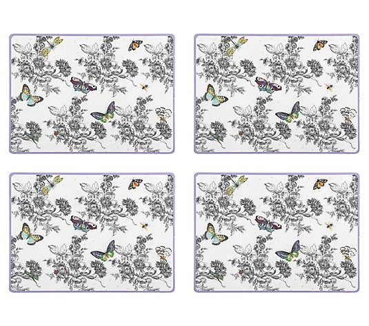 MacKenzie-Childs Butterfly Toile Cork Back Placemats, Set of 4 - QVC.com | QVC