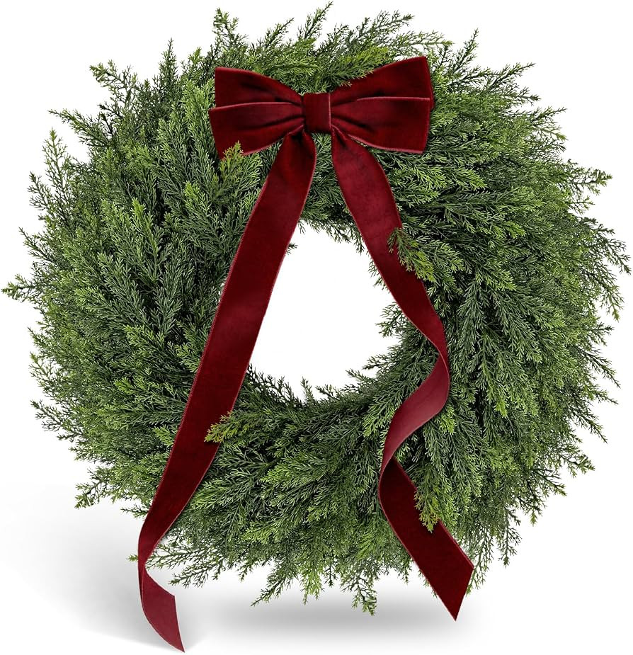 ICX 26" Real Touch Cedar Wreath with Bow, Christmas Wreaths for Front Door | Amazon (US)