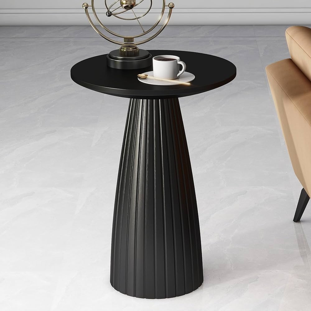 Black Pedestal Side Table 14'' Dia, Modern Accent End Table, Fluted Base Design, Minimalist Drink... | Amazon (US)