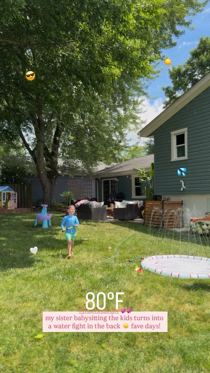 my sister babysitting the kids turns into a water fight in the back ☀️ fave days! ☀️ 😎 🤍 💦 ⛱️ @francescamcafee 💞💞