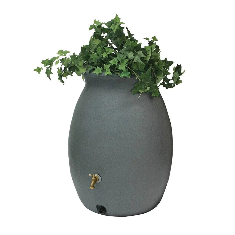 Algreen Castilla 50 Gallon Plastic Rain Water Collection Barrel Drum, Charcoal | Walmart (US)
