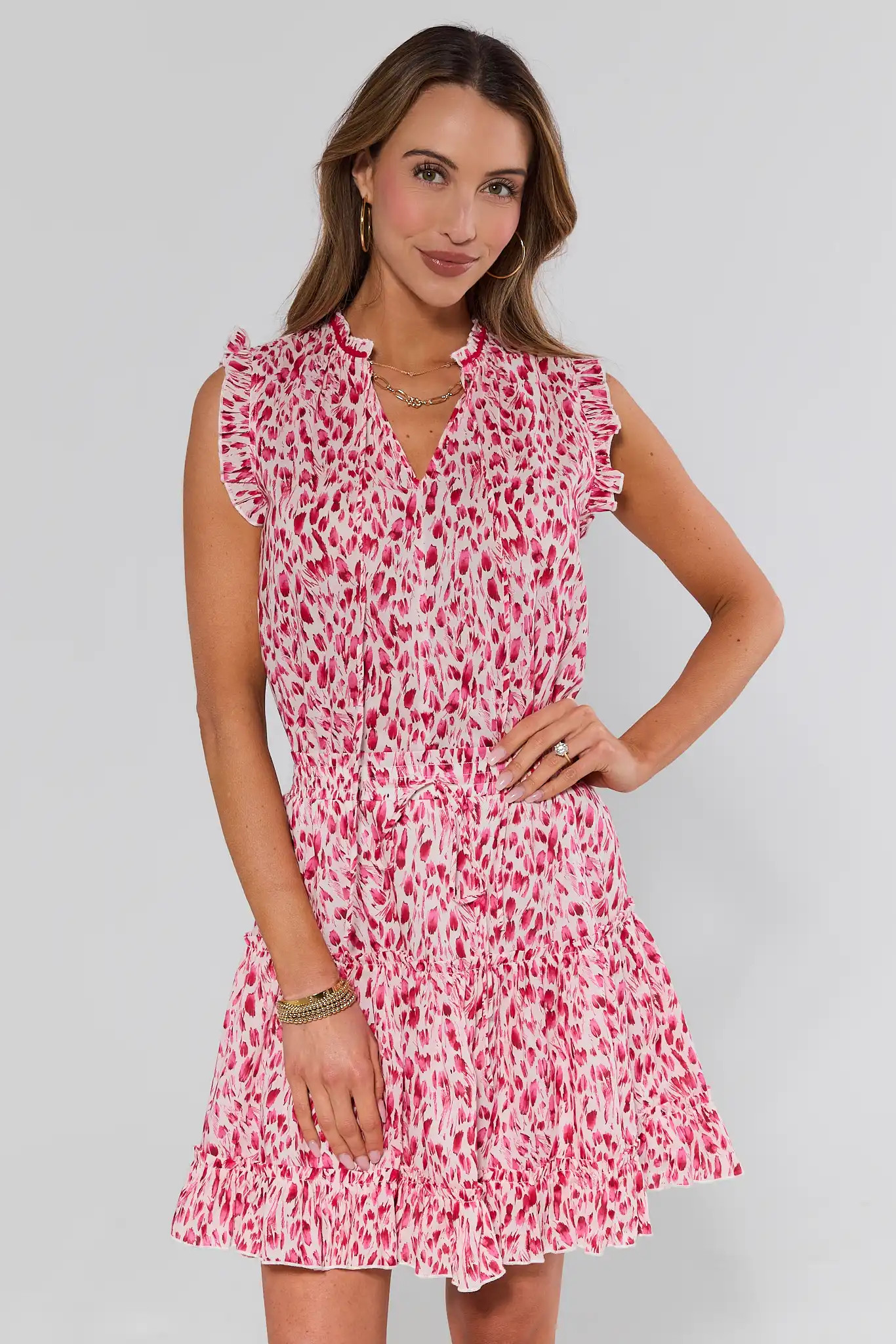 Estie Pink Printed Short Dress | Avara