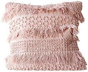 Creative Co-Op DA8143-1 Square Pink Pillow with Fringe and Multiple Designs with Varied Textures | Amazon (US)