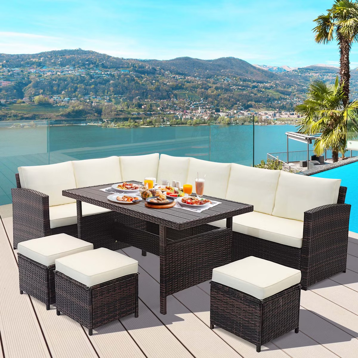 Costway 7 PCS Patio Furniture Set Rattan Sectional Conversation Sofa Coffee Table Porch | Target