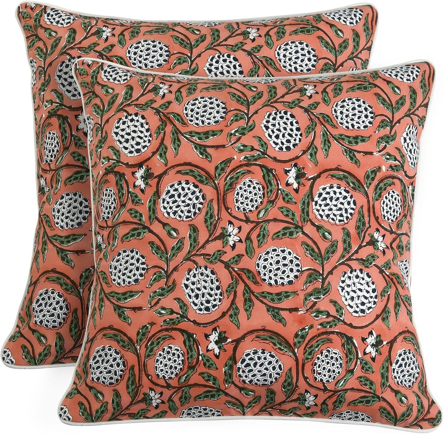 Ridhi Dark Salmon Pink Block Print Cotton Canvas Throw Pillow Covers for Decorative Couch Pillows for Living Room, Chic Boho Cute Outdoor Valentine Pillows Covers Gifts 18x18 Inches | Amazon (US)