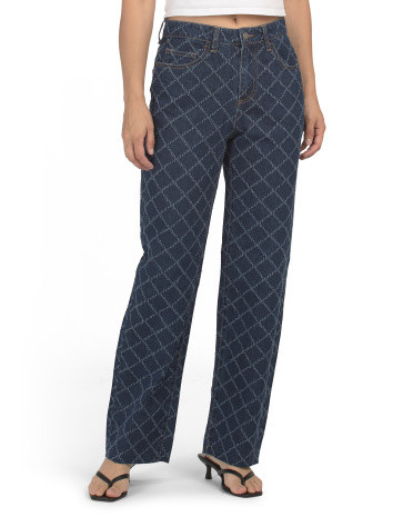 Diamond Printed Baby Wide Leg Jeans for Women | Cotton | Marshalls