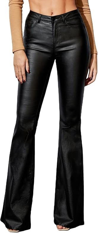 MakeMeChic Women's Faux Leather Pants Straight Wide Leg Leather Pants | Amazon (US)