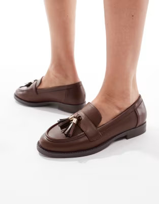 London Rebel Amelia tassel penny loafers in brown | ASOS | ASOS (Global)