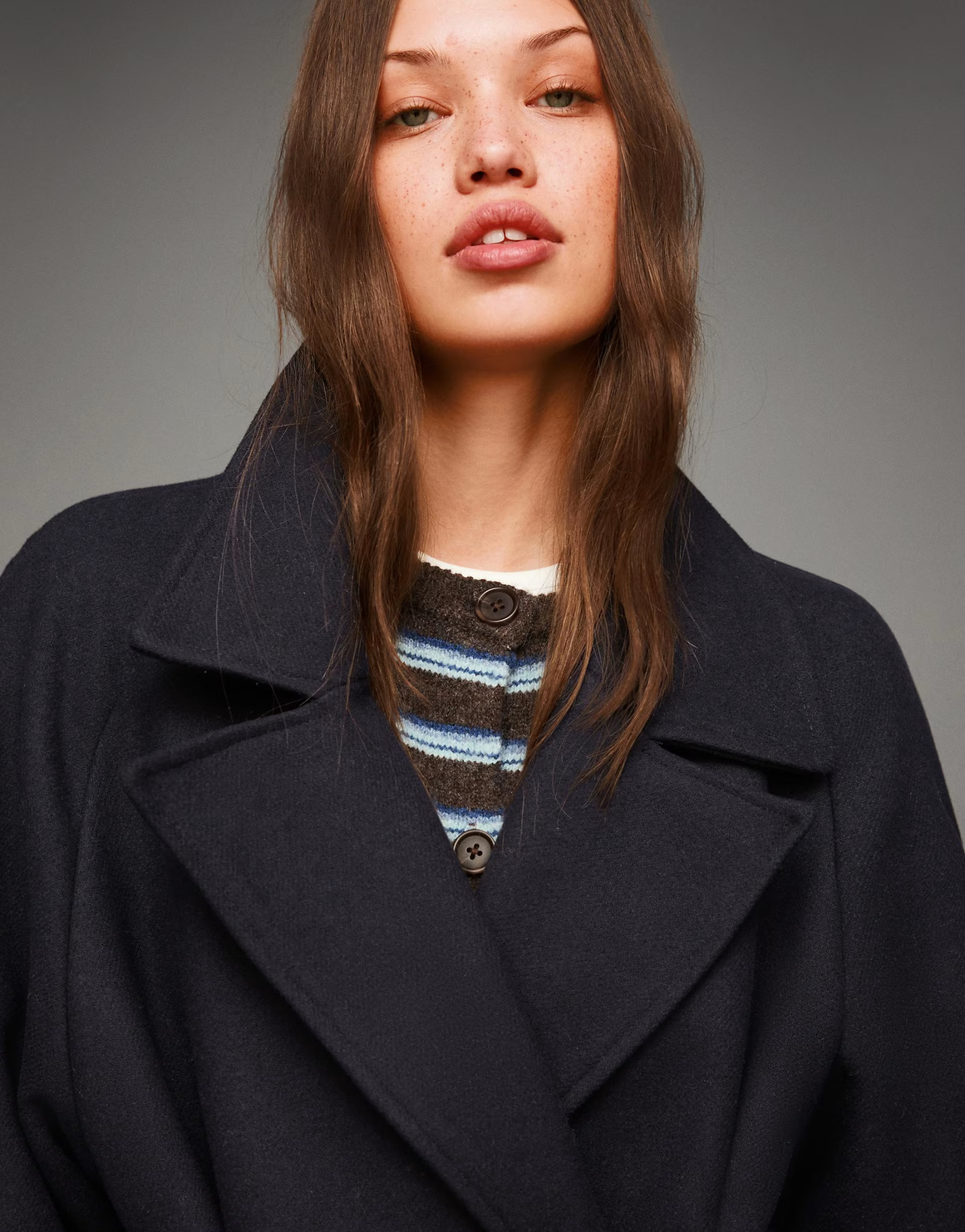 Bershka Oversize wool blend coat with belt in blue | ASOS | ASOS (Global)