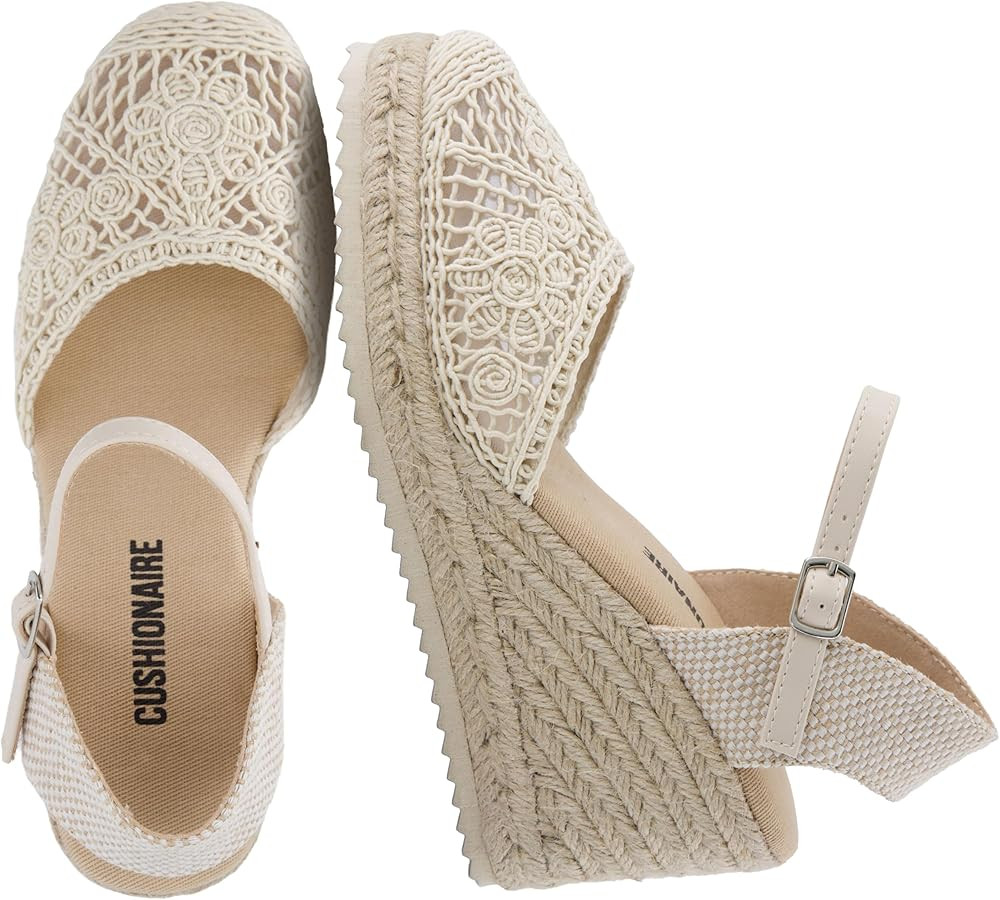 CUSHIONAIRE Flora Platform Espadrilles for Women, Dressy Wedge Closed Toe Sandals with Ankle Stra... | Amazon (US)