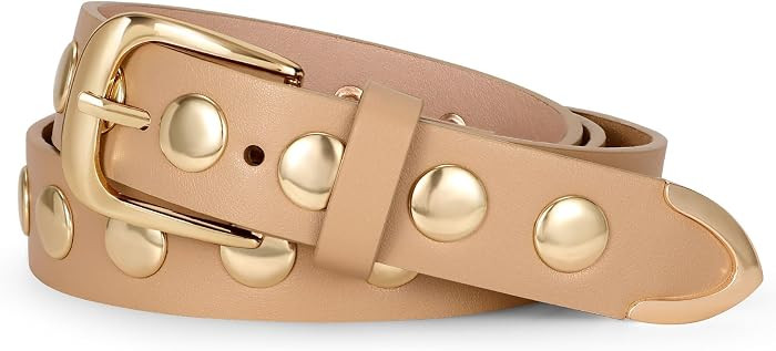 WERFORU Women Fashion Leather Belt Studded Leather Belt Ladies Belts for Jeans Dress Punk Belt | Amazon (US)