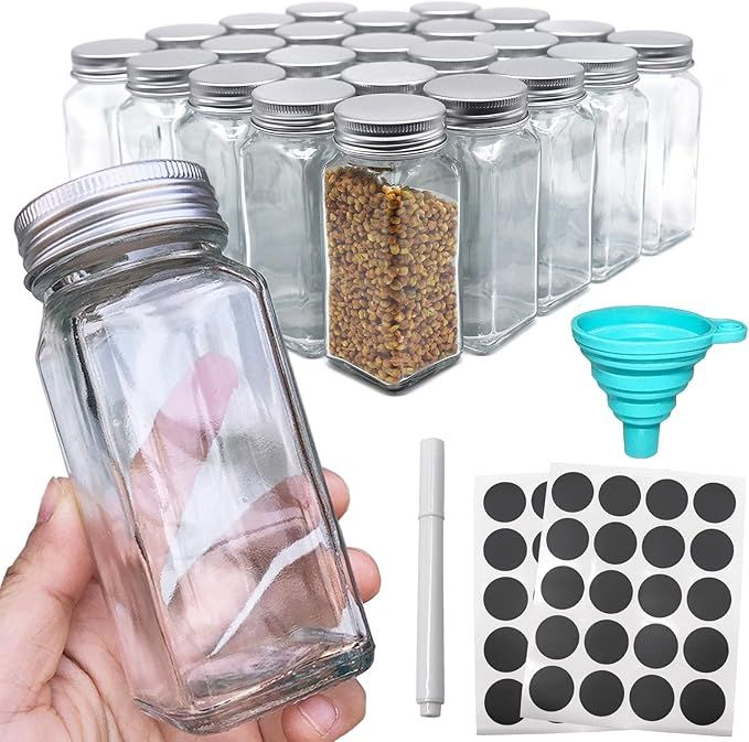 CKCY 24 Pcs Glass Spice Jars, 4oz Empty Spice Bottles with Spice Labels -Square Seasoning Contain... | Amazon (US)