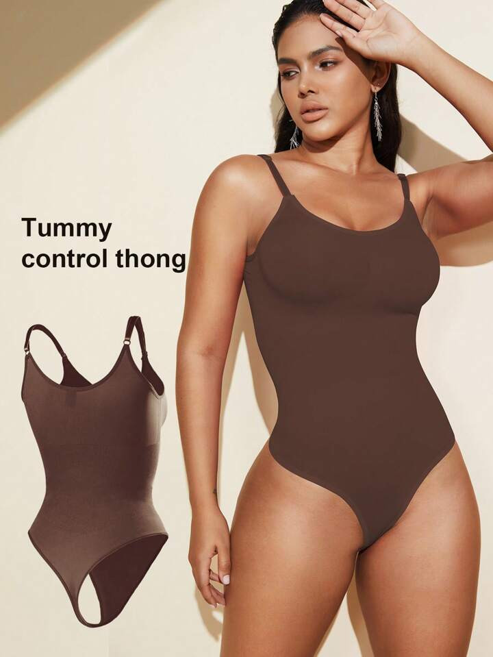 1pc Women Seamless Shaping Bodysuit With Thong Bottom, Slimming Bodyshaper Tummy Control Flat Belly Sheath Jumpsuit Shapewear Waist Trainer Shaper  | SHEIN