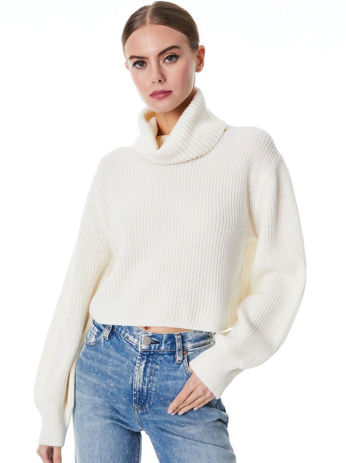 CARLYNN RIBBED CROPPED TURTLENECK | Alice + Olivia