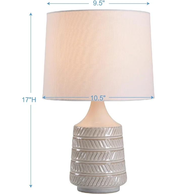 Better Homes & Gardens White and Beige Etched Ceramic Table Lamp with Shade 17"H | Walmart (US)