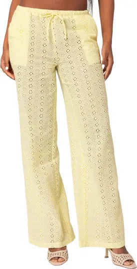 EDIKTED Lemon Eyelet Embroidered Cotton Drawstring Pants | Nordstrom | Nordstrom