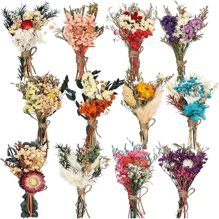 Layhit 12 Pcs Mini Dried Flower Bouquet Boho for Wedding,Colorful | Amazon (US)