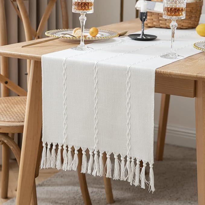 ZeeMart Farmhouse Table Runner, Rustic Table Runners 108 Inches Long, Cotton Linen Boho Table Run... | Amazon (US)