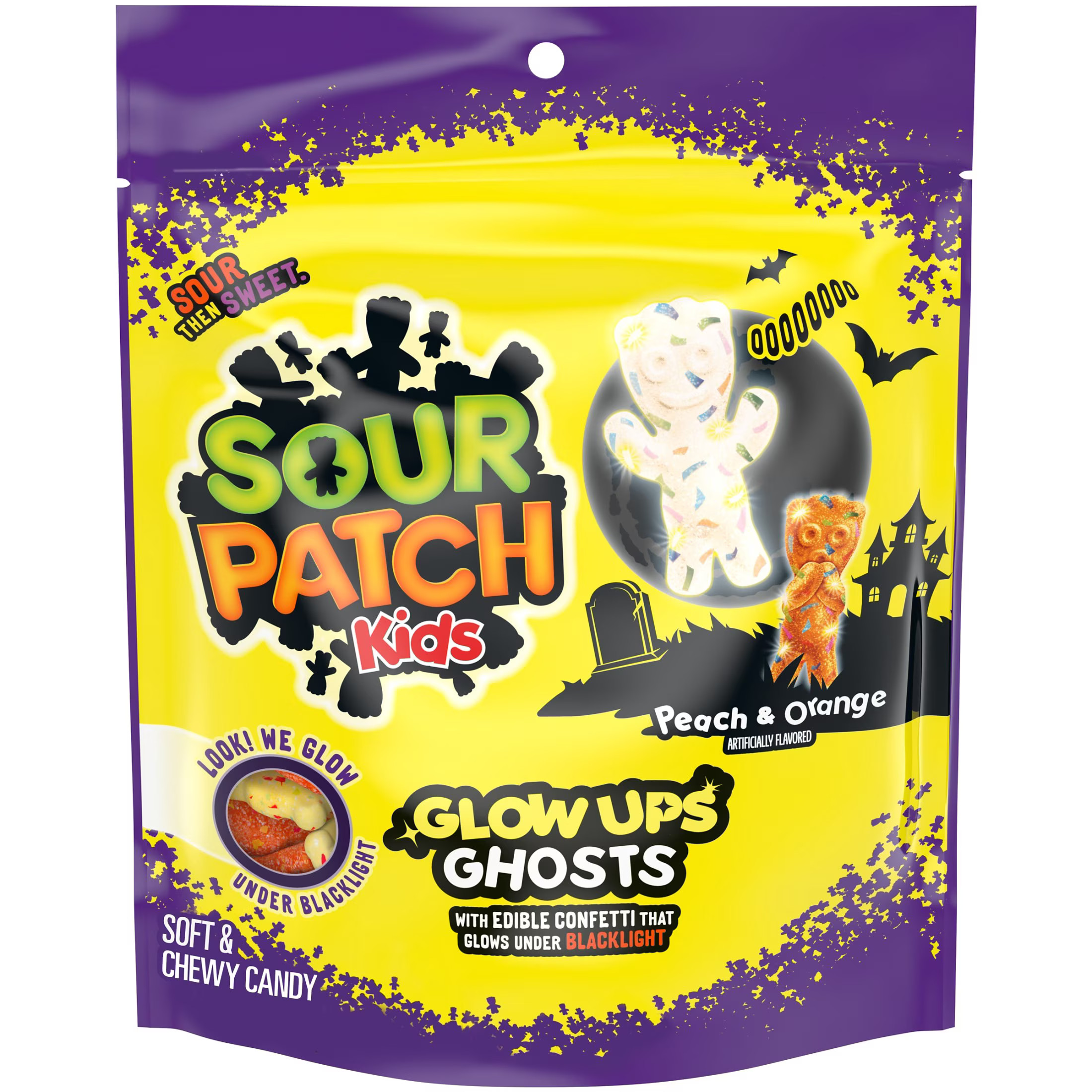 SOUR PATCH KIDS Glow Ups Ghosts Soft & Chewy Gummy Halloween Candy, 8.37 oz | Walmart (US)