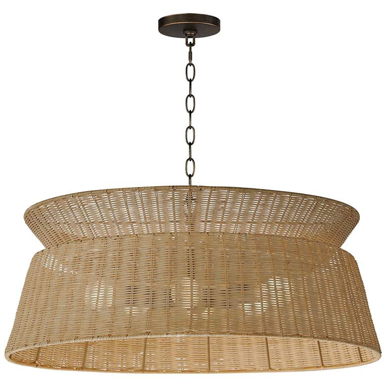 Maxim Tulum 28 3/4" Wide Bronze Rattan 6-Light Chandelier - #9343D | Lamps Plus | Lamps Plus