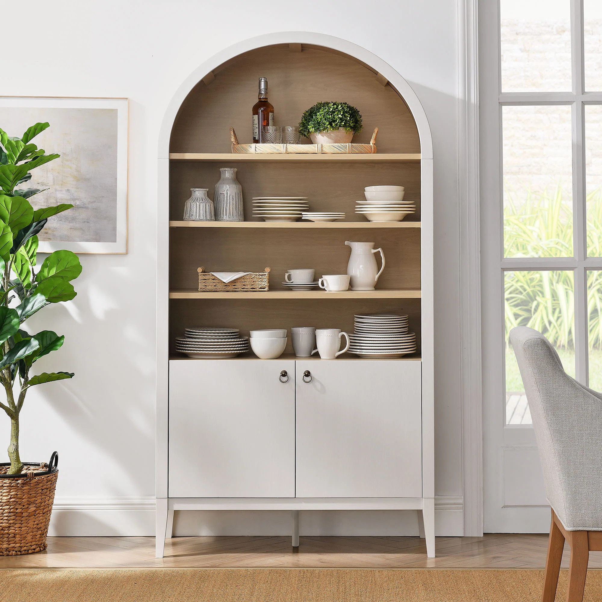 Nolan 74" Tall Arched Storage Display Cabinet Bookshelf | Wayfair North America