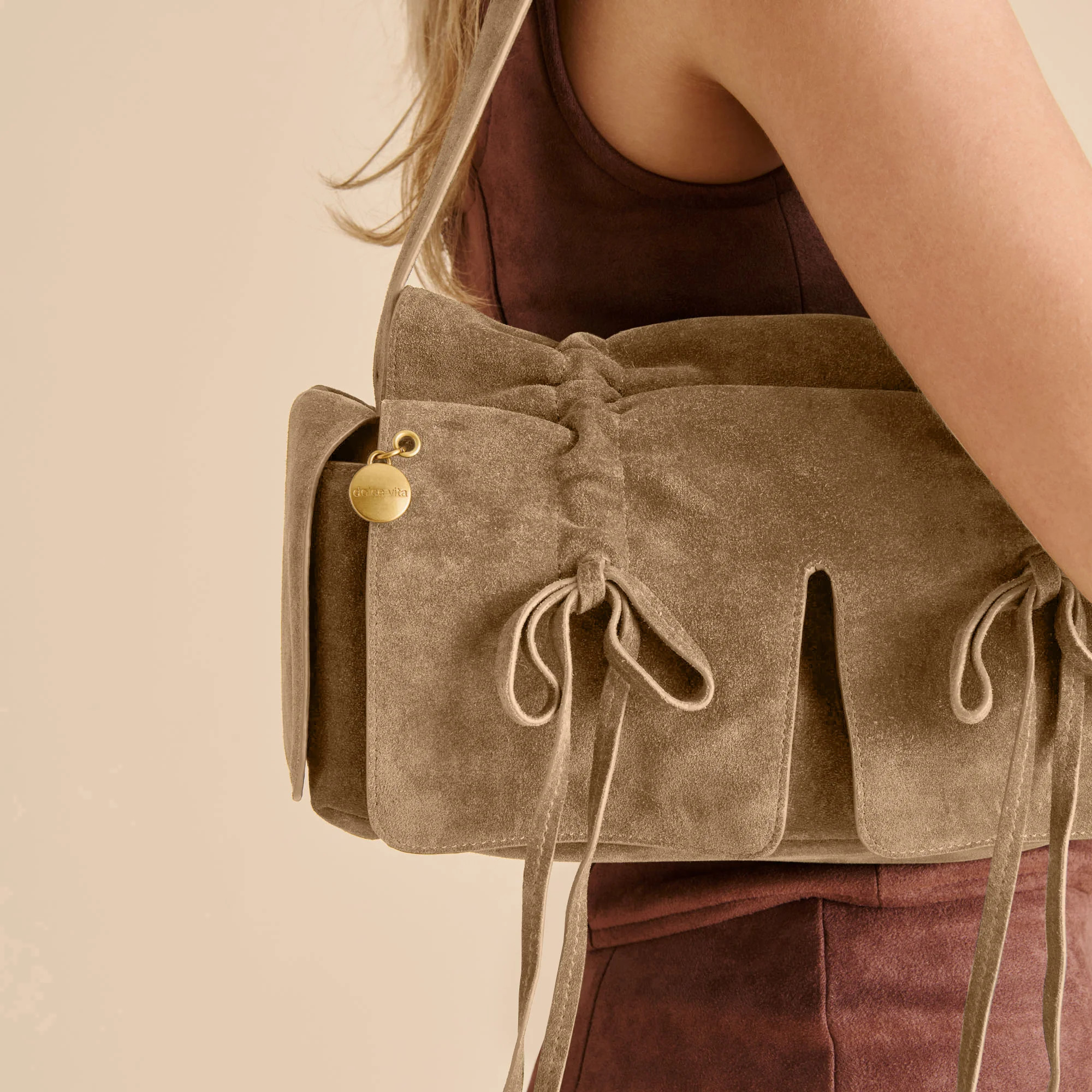 Hudson Shoulder Bag Olive Suede | DolceVita.com