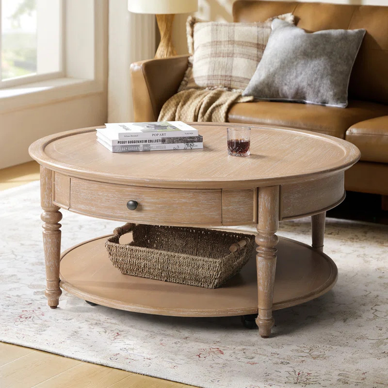 Nikolaus 39.5"W Traditional Solid Wood Base with Caster and Storage Coffee Table | Wayfair North America