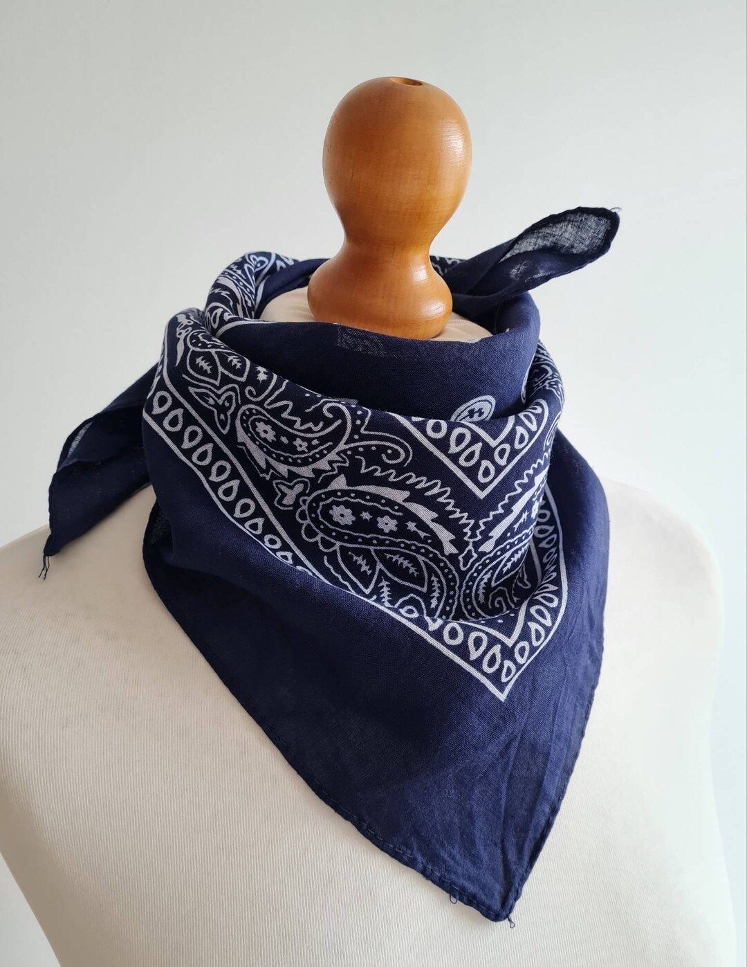 Navy blue and white cotton paisley print bandana | western style | rockabilly | Etsy (UK)