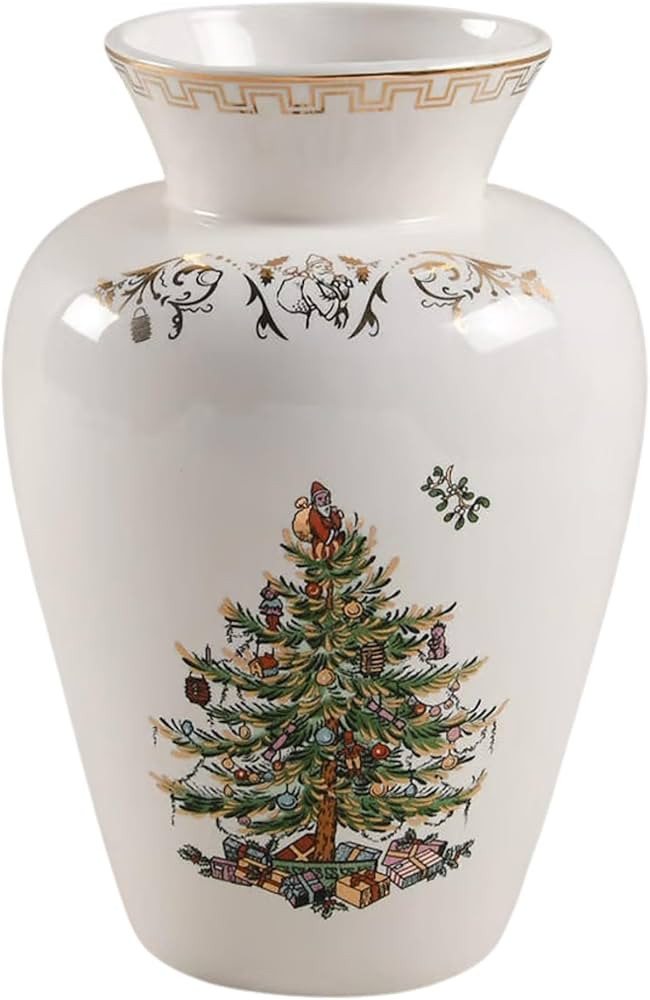 Spode Christmas Tree Gold Vase, Round Bouquet Shape with 22 Karat Gold Accents - 8" H x 5.5" L Po... | Amazon (US)
