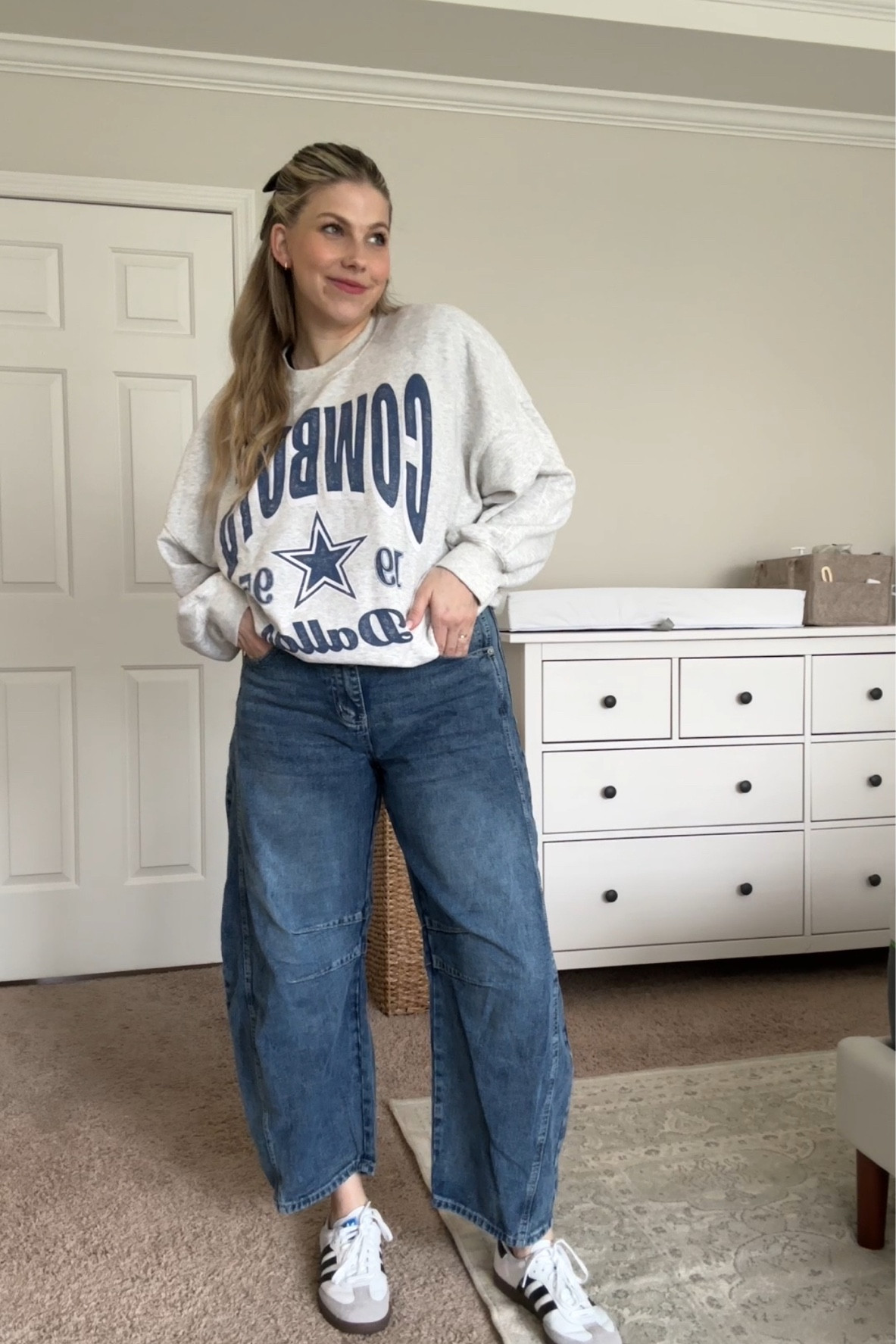 Trying the barrel jean trend!! These are a dupe for the free people ones! Half the price! 

#LTKfindsunder100 #LTKsalealert #LTKSpringSale