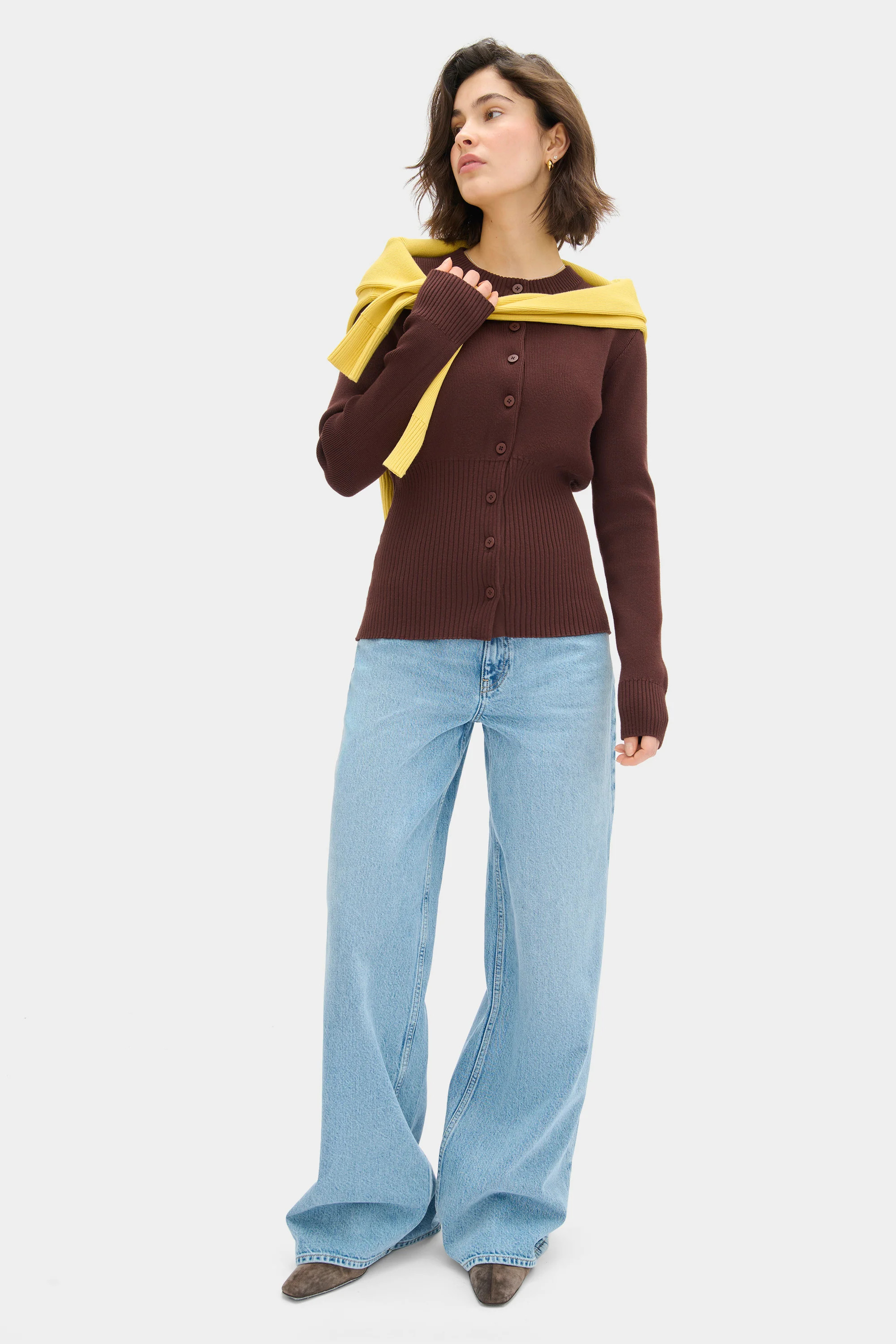 ALIGNE Ribbed Knitted Cardigan - Brown | Ruby | ALIGNE UK & EU