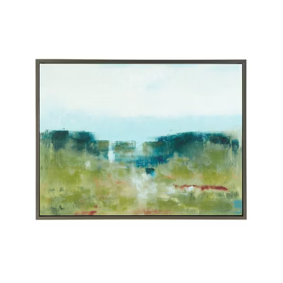 40.5" x 30.5" Morning Fields Green Hand Embellished Framed Canvas Blue | Target