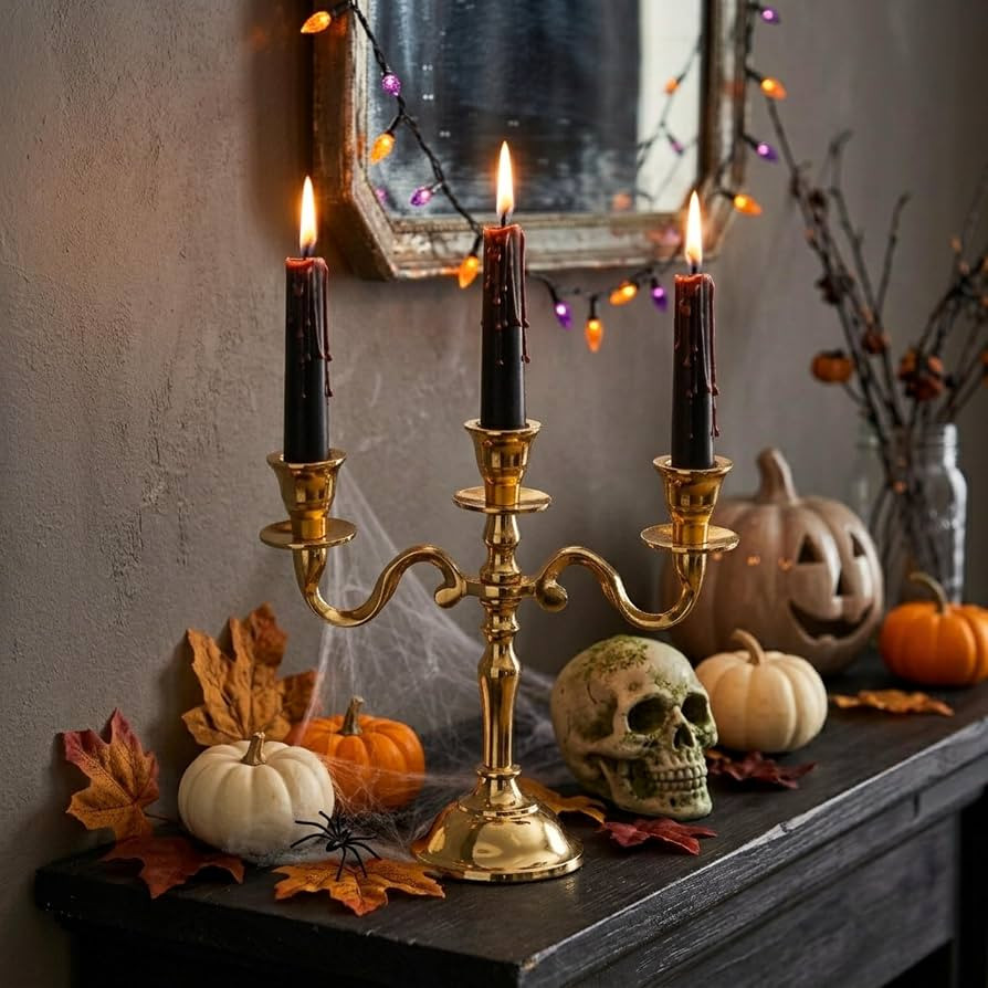 Rely+ 3 Arm Baby Candelabra Gold Glossy 8 Inch Taper Candle Holders Gothic Decorations Candlestic... | Amazon (US)