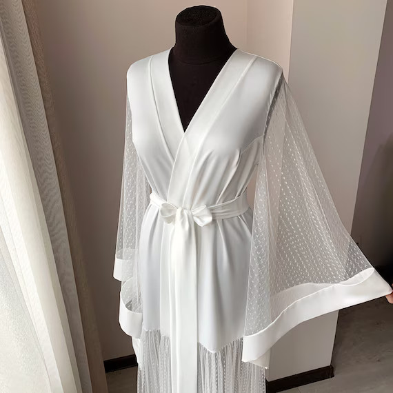 Long bridal robe Maxi bridal robe Kimono long robe White | Etsy | Etsy (US)