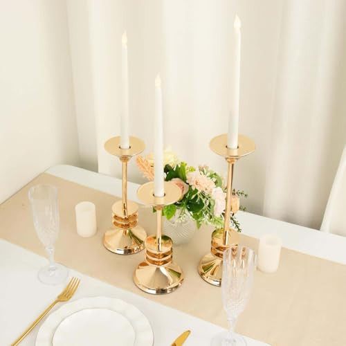 Efavormart Set of 3 | Gold Metal Taper Candlestick Holders, 3 Disk Pedestal Design Candle Stands - 9", 11", 13" | Amazon (US)