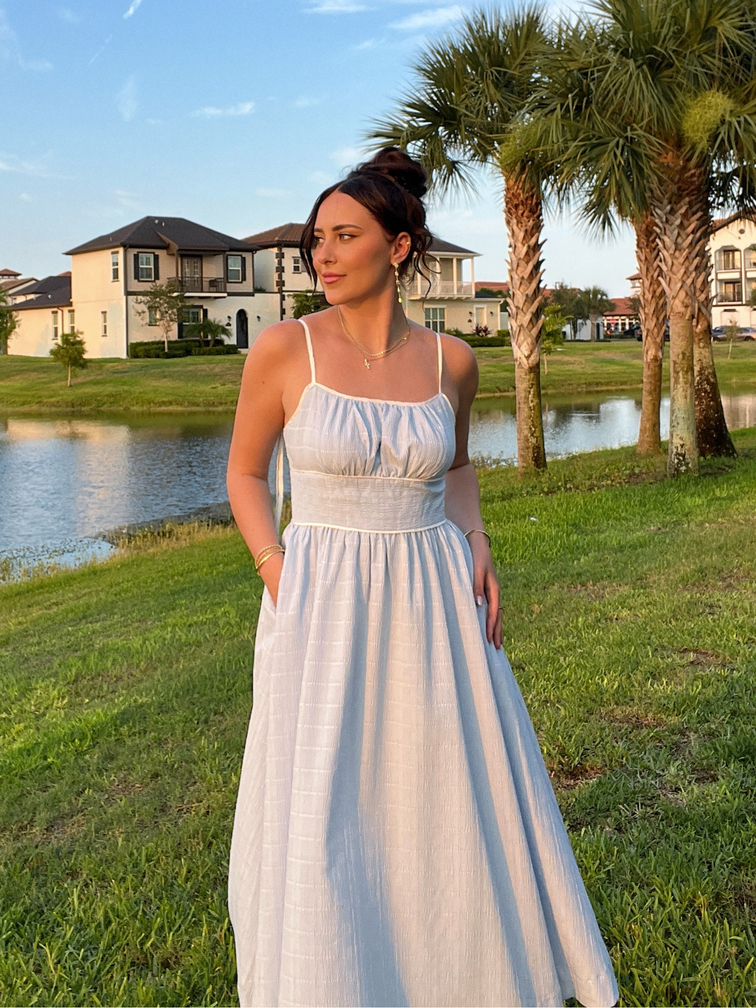 True to size! Wearing M 🩵 not see through. Perfect for a summer wedding!