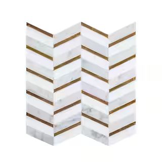 Jeffrey Court Dreamcicle White 11.875 in. x 11.875 in. Chevron Marble/Gold Metal Floor and Wall M... | The Home Depot