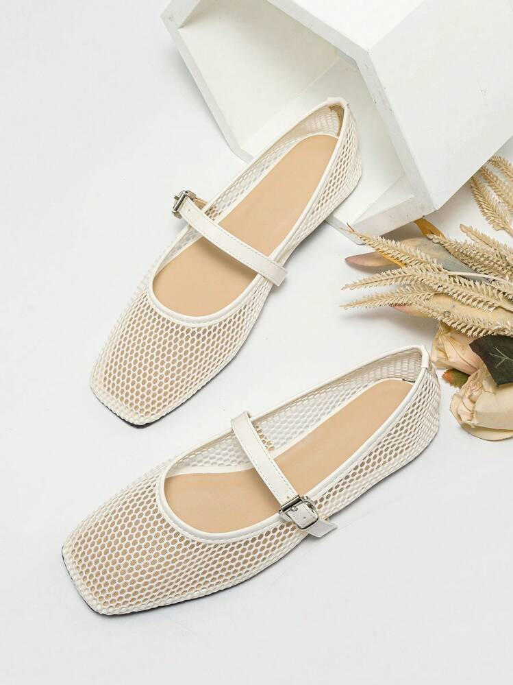 New Ballet Flats, Spring Women's Square Toe Flat Shoes, Solid Color Breathable Casual Sandals, Fa... | SHEIN