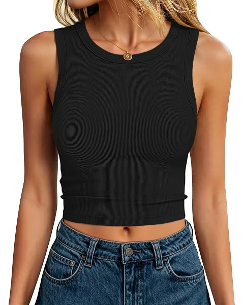 EFAN Women's Double Lined Racerback Crop Tank Top | High Neck Slim Fit Sleeveless Workout Top, No... | Amazon (US)