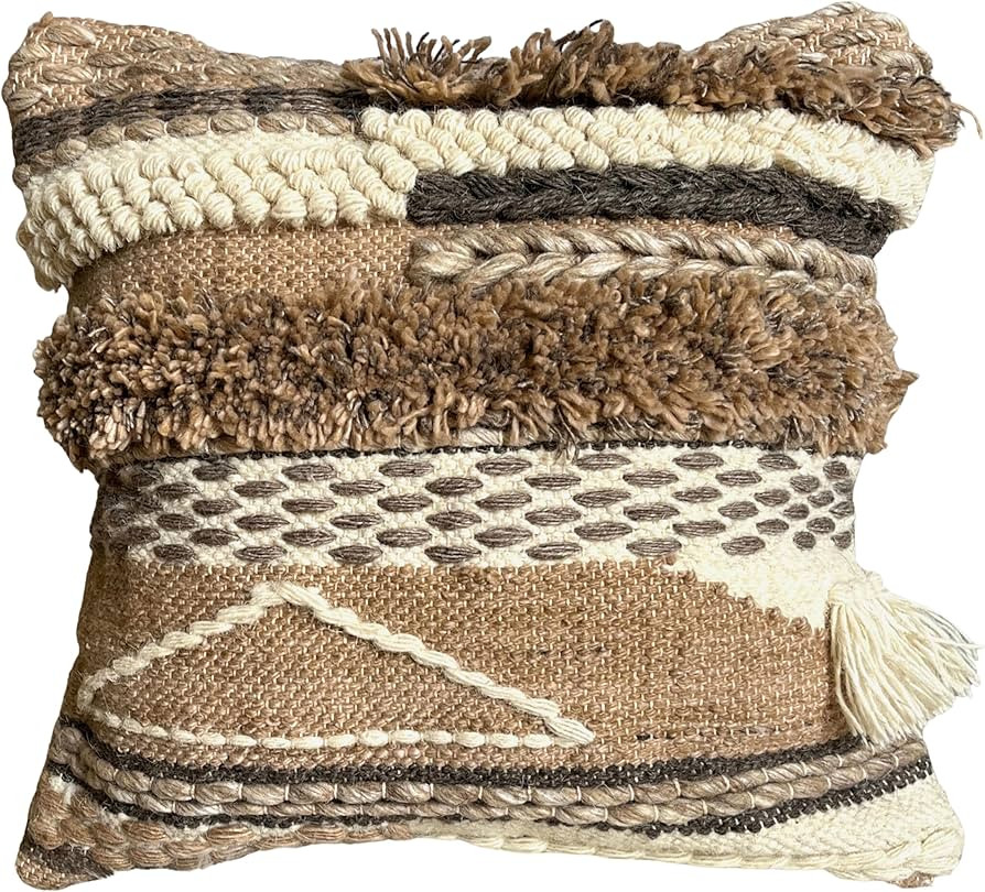 COCO MARKETPLACE Decorative Boho Throw Pillow Cover, 18" x 18" Square, Moroccan Rustic Case Neutr... | Amazon (US)