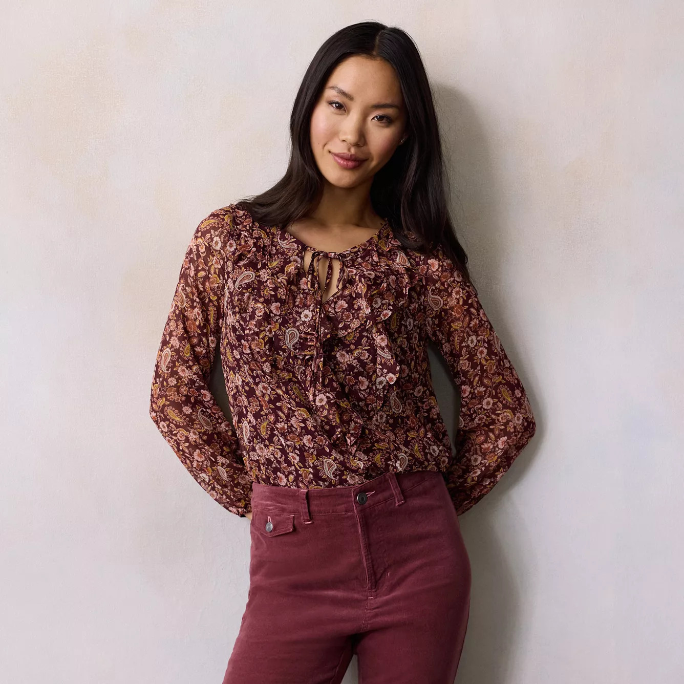 Women's LC Lauren Conrad Long Sleeve V-Neck Blouse | Kohl's